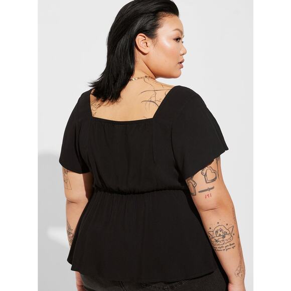 Torrid Womens Blouse 00 M 10 Peplum Challis Sweetheart Flutter Sleeve Top Black - Picture 3 of 7